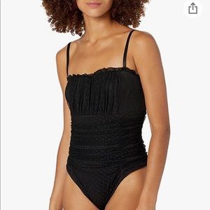 BCBGMAXAZRIA Women's Sleeveless Bodysuit With Spaghetti Straps and Lace Edge